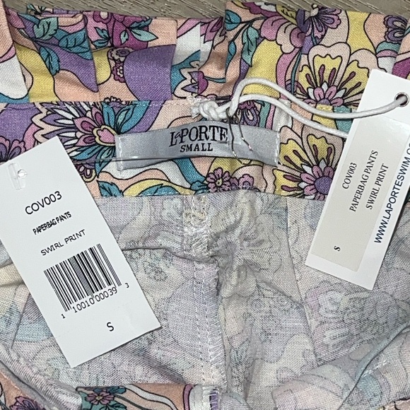 NEW LA PORTE Multicolor Swirl Print Linen Shirt Top Paperbag Pants Set Small S - Picture 7 of 16